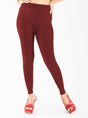 INDIAN FLOWER Ankle Length  Western Wear Legging(Maroon, Solid)