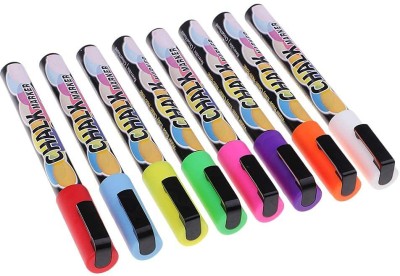 FRKB Bullet/Chisel Reversible Tip Chalk Markers, Bright Colors 8pc(Set of 8, Black)