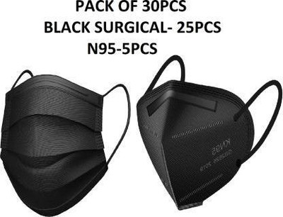 Wellstar Protective Face Mask with NOSE CLIP, CE ISO & GMP Certified Bacterial Filtration Nose Pin Black Units With Nose Pin Disposable Iso Mark 3 Ply Pharmaceutical Breathable Surgical Pollution Face Mask Respirator with 3 Layer For Men, Women, Kids N95 5 Layer Reusable / Washable Anti - Pollution 