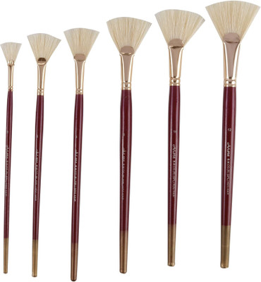 KABEER ART Arora Fan Hog Hair Brush Set Og Of 6 Pcs(Set of 6, Brown)
