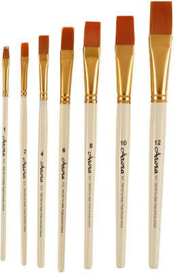 KABEER ART Arora Flat Synthetic Painting Brush Set Of 7 Pcs(Set of 7, White)