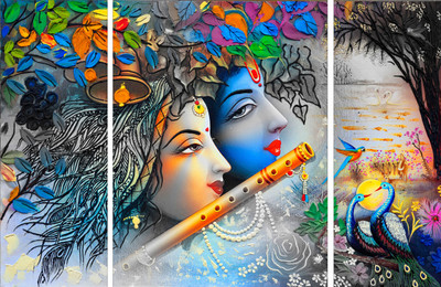 Bhawana Creation SET OF 3 PIECE MDF RADHA KRISHNA SHOWPIECE Digital Reprint 12 inch x 18 inch Painting(Without Frame, Pack of 3)