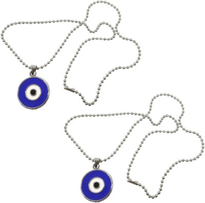 Adhvik (Set Of 2 Pcs) Fancy And Stylish Trending Metal Stainless Steel Round Shape Evil Eye Nazar Suraksha Kavach Locket Pendant Necklace With Ball Chain For Men's And Women's Gift Jewellery Set Stainless Steel