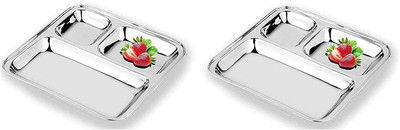 JPShub Stainless Steel 3 In 1 Five Compartment Divided Dinner Plate set of 2 Sectioned Plate(Pack of 2)