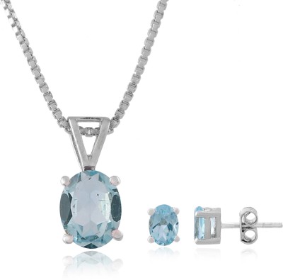 Femme Jam 925 Sterling Silver Natural Blue Topaz Gemstone Pendant Set for Women & Girls Topaz White Gold Pendant