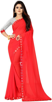 Manan Creation Embellished Bollywood Georgette Saree(Red)