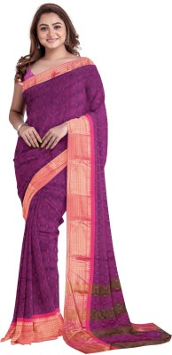 jmoverseas Striped Bollywood Linen, Cotton Silk Saree(Purple)