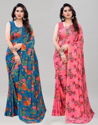 Samah Floral Print Bollywood Georgette Saree(Pack of 2, Multicolor)