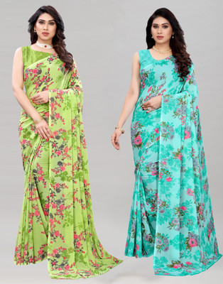 Samah Geometric Print, Printed Bollywood Georgette Saree(Pack of 2, Multicolor)
