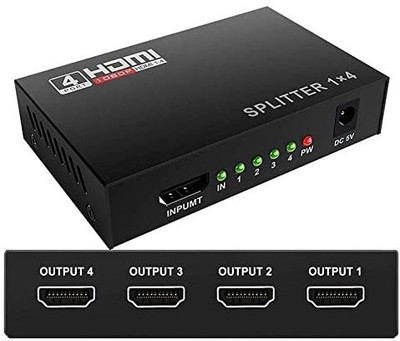 GIPTIP HDMI Splitter 1 in 4 Out, 1x4 HDMI Splitter 4 Ports, Supports 3D 4K x 2K @30HZ Full HD 1080P, Support For TVs or Multi Monitor Adapter at Same Time Media Streaming Device(Black)