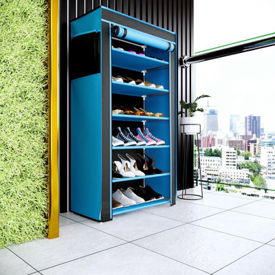 INSIDE STYLE Metal Collapsible Shoe Stand(Blue-Black, 6 Shelves, DIY(Do-It-Yourself))