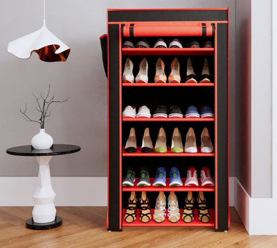 INSIDE STYLE Metal Collapsible Shoe Stand(Red&Black, 6 Shelves, DIY(Do-It-Yourself))