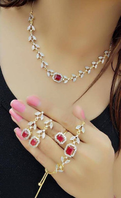 Aviate Alloy Gold-plated Red Jewellery Set(Pack of 1)