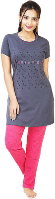 Bell Paper Women Printed Grey Top & Pyjama Set