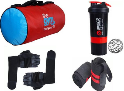 EMMCRAZ sport gym travel bag with spider bottle with gym gloves and wrist support gym kit(Kit Bag)