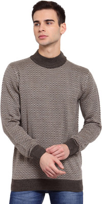 Style Quotient Chevron/Zig Zag High Neck Casual Women Brown Sweater