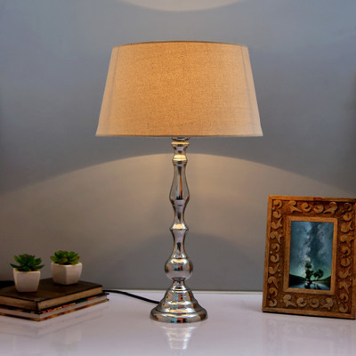 Homesake Teardrop chrome lamp with khadi shade Table Lamp(55 cm, Silver)