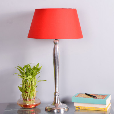 Homesake Royal Ovoid chrome lamp with red shade Table Lamp(60 cm, Silver)