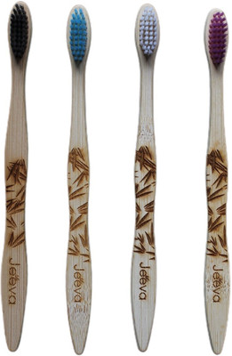 Jeeva Bamboo Brush with Coloured Bristles for white teeth - Pack of 4 Soft Toothbrush(Pack of 4)