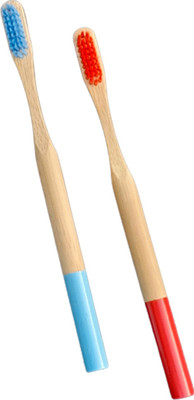 Jeeva Bamboo Brush with Round handle Coloured Bristles for white teeth - Pack of 2 Soft Toothbrush(Pack of 2)