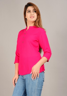 Brijam Casual Solid Women Pink Top