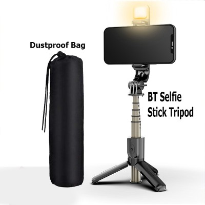 POZUB Top Selling PZBL03 Selfie Stick Tripod With Fill Light +Dustproof Bag Wireless Bluetooth Detachable Remote, 360°Rotation, Selfie Stick And Stand R1S With Flash Light And Remote Control Selfie Stick Extendable Stick Mini Tripod With Detachable Remote For Smart Selfie Phone Holder Camera Flash B