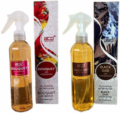 aco PERFUMES black oud Car Freshener Spray BOUQUET- BLACK OUD All purpouse trigger air freshner 500ml(2 x 100 ml)