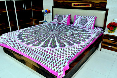 RGM Collection 120 TC Cotton Double Jaipuri Prints Flat Bedsheet(Pack of 1, Pink)