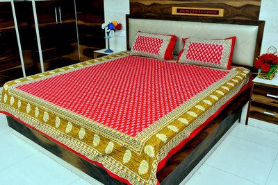 RGM Collection 120 TC Cotton Double Jaipuri Prints Flat Bedsheet(Pack of 1, Red)