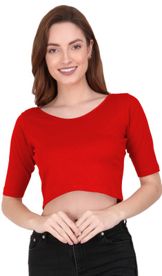 THE BLAZZE Casual Half Sleeve Solid Women Red Top