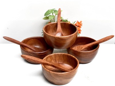 INTENSE ART Wooden Serving Bowl Sheesham Wood Serving Bowl Simple & Elegant Wooden Serving Bowl Set of 4 Multipurpose Bowl for Serving Home & Kitchen Decor Handcrafted Gift Items with Spoon - Brown(Pack of 4, Brown)
