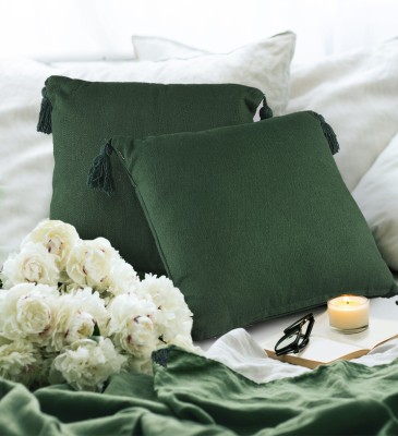 SASHAA WORLD Cotton Cushions Cover(Pack of 2, 45 cm*45 cm, Dark Green)