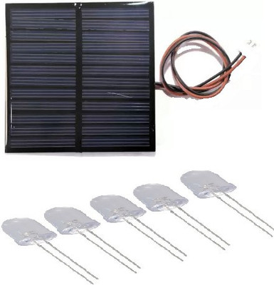 SAI ROBOTIC SLR 001 MINI SOLAR PANEL 70 X 70 mm = 6 VOLT 100 MA WITH ATTACHED WIRE CONNECTOR + 5 PIC BIG 10 M.M. L.E.D.s Educational Electronic Hobby Kit