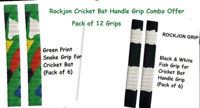 Rockjon 6 Green Print Snake Grip with 6 Black and White Fish Grip (Random, Pack of 12) Tacky Touch(Pack of 12)