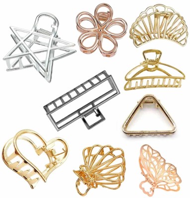 FOK Pack Of 9 Medium Metal Hollow Non Slip Hair Clutcher Clamp Claw Clips for Women Girls (Gold, Silver, Rose Gold, Black) Hair Claw(Multicolor)