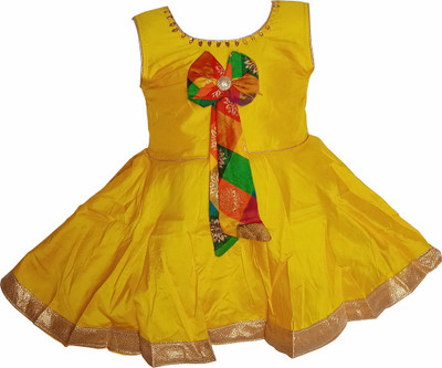 harshvardhanmart Midi/Knee Length Party Dress(Yellow, Sleeveless)