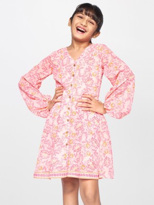 GD Girls Girls Midi/Knee Length Casual Dress(Pink, Full Sleeve)