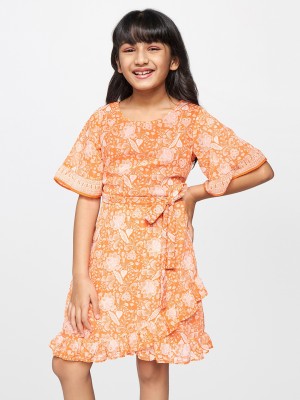 GLOBAL DESI Midi/Knee Length Casual Dress(Orange, Half Sleeve)