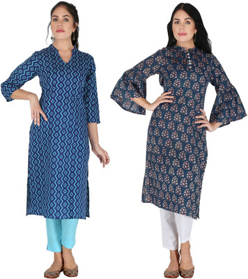 IRK Fashion Women Geometric Print Straight Kurta(Blue)