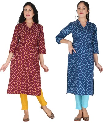 IRK Fashion Women Geometric Print Straight Kurta(Purple, Blue)