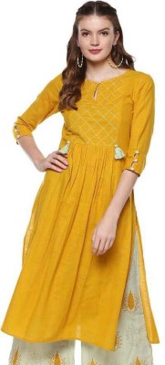 Yashwani Fashion Women Embroidered A-line Kurta(Yellow)