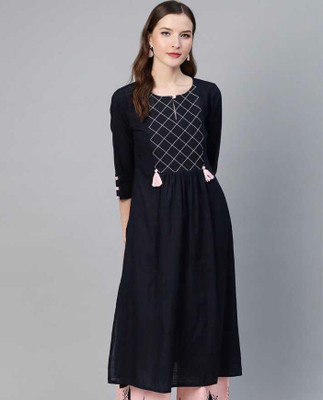 Yashwani Fashion Women Embroidered A-line Kurta(Dark Blue)