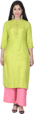 Raycot Women Embroidered Straight Kurta(Light Green)