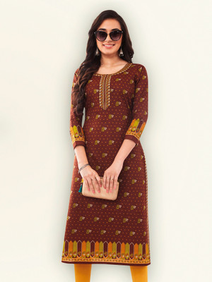 Jevi Prints Women Floral Print Straight Kurta(Brown)