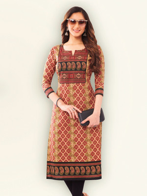 Jevi Prints Women Printed Straight Kurta(Red, Beige)