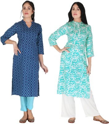 IRK Fashion Women Geometric Print Straight Kurta(Light Blue, Blue)