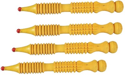 Acs footm01 Yoga Products Pack of 4 Acupressure Wooden Jimmy Hand and Foot Roller Massager Stimulate Chart Points Massager(Yellow)