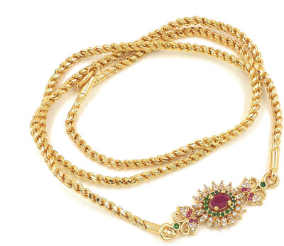 Anujeet Fashion Hub Gold Plated Fashion Jewellery Traditional Covering Long AD Stone Mop/Mugappu Saradu Chain for Women & Girls Gold-plated Plated Copper Chain
