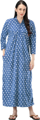 San Apparels Women Nighty(Blue, White)