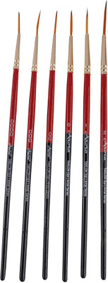 ARORA Synthetic Detail and Script Liner Paintbrush Set of 6 Pc(Set of 1, Red, Black)